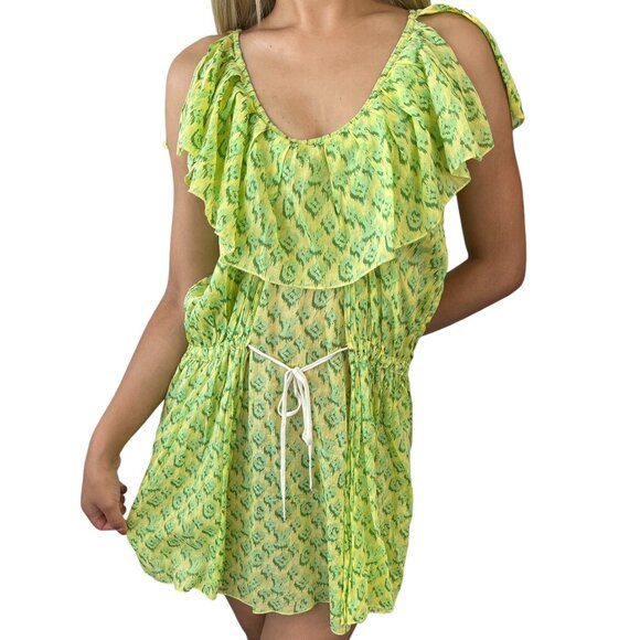 LOUIS VUITTON Vintage Monogram Dress #M Tunic Top Frill Green Cotton  [103090] - www.disolcolor.com